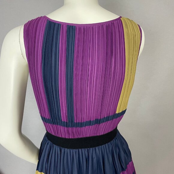 BCBGMAXAZRIA Color Block Dress Arleney Pleated FLAWS Size XXS Women Sleeveless - Picture 5 of 16
